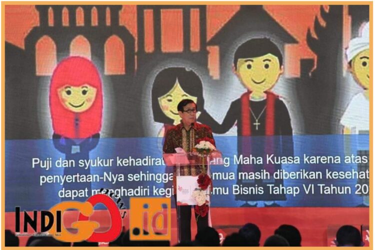 MenkumHAM, Yassona Laoly saat paparkan keynote speech, Kamis (3/8).
