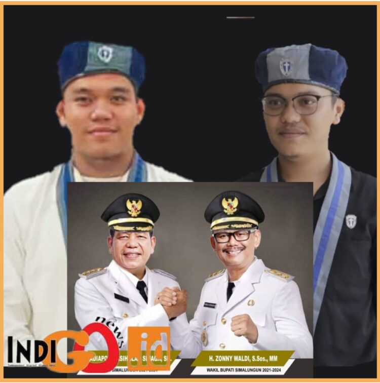 Ketua GMKI Cabang Pematangsiantar - Simalungun Theo dan Kabid Akspel GMKI cabang Pematangsiantar - Simalungun, Cavin Tampubolon serta Bupati dan Wakil Bupati Simalungun, Senin (7/8).