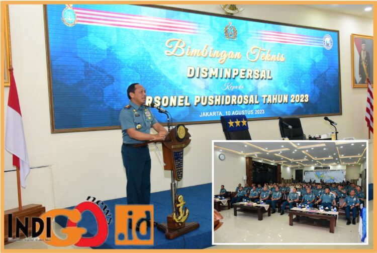 Personel Pusat Hidro - Oseanografi TNI Angkatan Laut (Pushidrosal) mengikuti Bimbingan Teknis (Bimtek) dari Dinas Administrasi Personel TNI AL (Disminpersal) bertempat di ruang serbaguna Pushidrosal - Jakarta Utara, Kamis (10/8/2023).