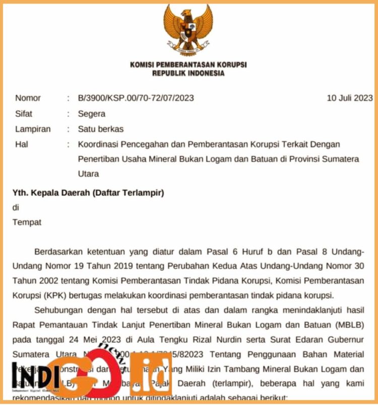 Surat KPK kepada Bupati dan Walikota