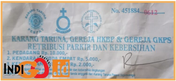 Karcis parkir yang dipaksakan ke warga, Sabtu (19/8).