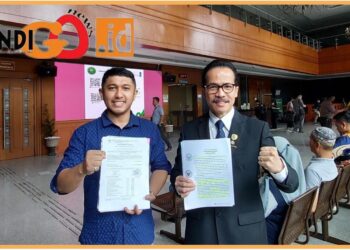 Ketua Umum APKOMINDO Soegiharto Santoso saat membuat laporan, Senin (21/8).