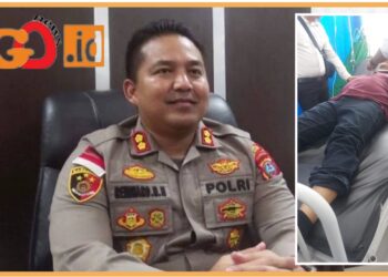 Kapolre Dairi, AKBP. Reinhard dan korban pemukulan Bripka. David saat dirawat di IGD RSUD Sidikalang, Senin (28/8).int