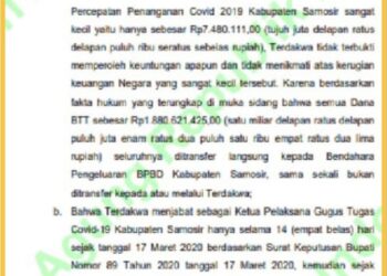 Putusan korupsi Dana Covid- 19 Kabupaten Toba yang menyebut nama mantan Bupati Rapidin Simbolon, Minggu (13/8).