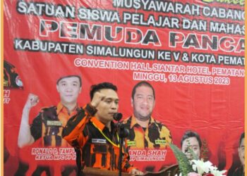 Swandi Sihombing SH, ketua terpilih pada musywarah Sapma PP KabupatenbSimalungn untuk masa bakti 2023 - 2025, Minggu (13/8).