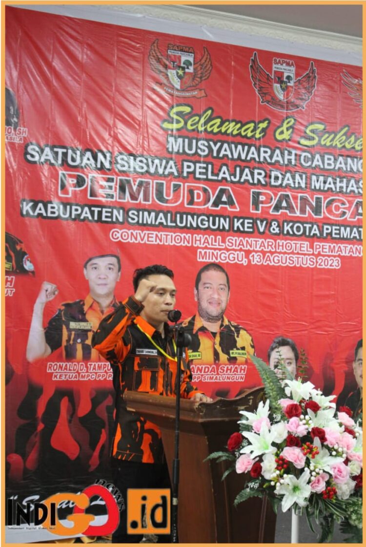 Swandi Sihombing SH, ketua terpilih pada musywarah Sapma PP KabupatenbSimalungn untuk masa bakti 2023 - 2025, Minggu (13/8).