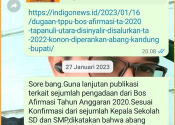 Ss bukti konfirmasi reporter Indigonews kepada NN orang dekatnya Kepala Daerah, Senin (21/8).