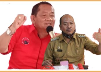 Ketua DPD PDI P Sumut, Rapidin Simbolon bersama Bupati dan juga Ketua DPC PDI P Taput, Nikson Nababan, Minggu (10/9).