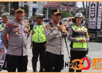 Kapolres Pematangsiantar AKBP. Yogen Heroes Baruno SH, SIK saat ucapkan terimakasi dan apresiasi atas Ops Zebra Toba 2023 berjalan baik, Senin (18/9).