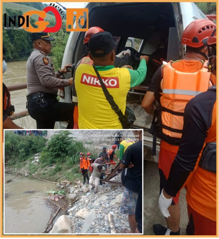 Personel Polsek Tigalingga bersama, BPBD, TNI dan SAR evakuasi jenazag Tuppak Upungsunggu, Rabu (20/9).