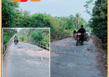 Kondisi jembatan penghungung 2 Desa di OKU Timur yang memprihatinkan, Minggu (24/9).