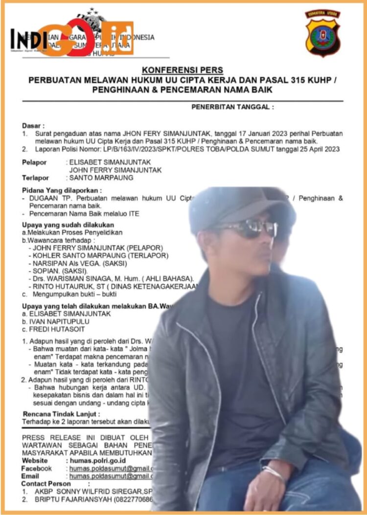 Surat bukti laporan JFS kepada terlapor SM pengusaha UD.D di Balige, Kamis (28/9).