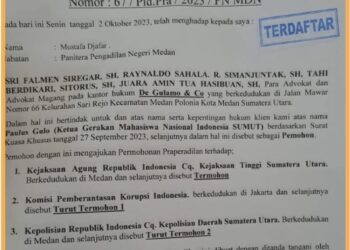 Tanda terima praperadilan Ketua GMNI Sumut, Jumat (29/9).
