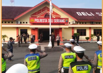 Polresta Deliserdang saat giat upacara Hari Kesaktian Pancasila, Minggu (1/10).