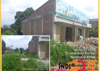 Bangunan permanen dan wasah penampung pasir milik UDD Balige saat dilakukan uji analisis sempadan sungai/ danau, Selasa (11/01).