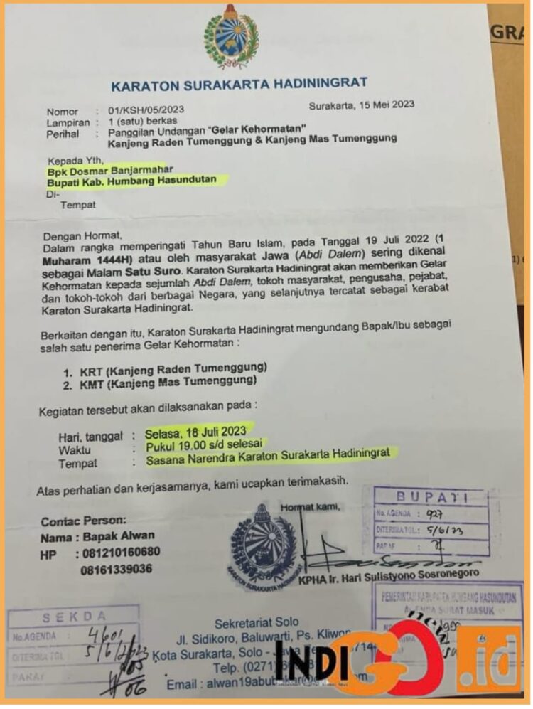 Surat undangan Karaton Surakarta Hadiningrat, Minggu (15/10).