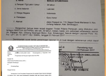 Surat laporan di Polres Simalungun serta surat pengunduran diri Komisioner KPU Simalungun, Jumat (17/11).