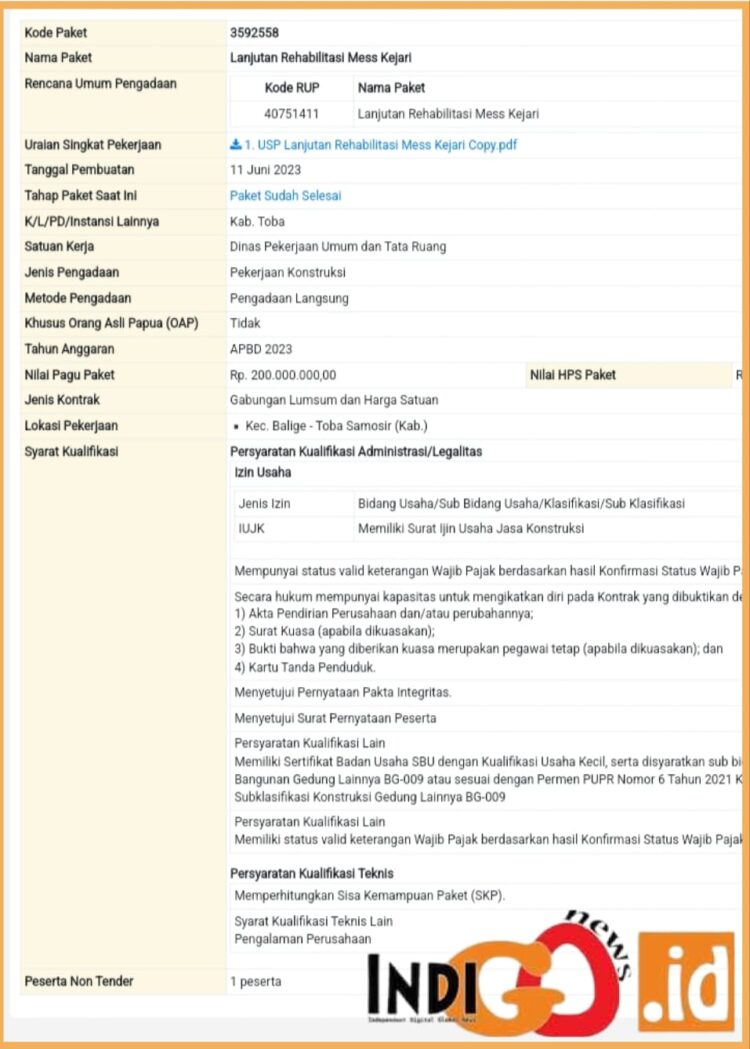 Pengumuman LPSE proyek rehap rumah dibas Kejari yang pagunya pantastis, Rabu (6/12).