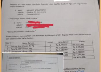Surat Lpj dan kwitansi pengadaan Apar, Rabu (10/1).