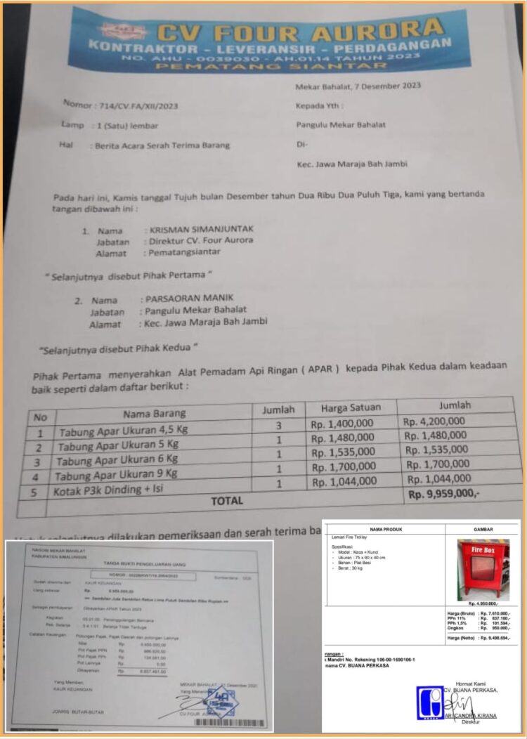 Kwitansi pembayaran Apar kepeda penyedia, Jumat (12/1).