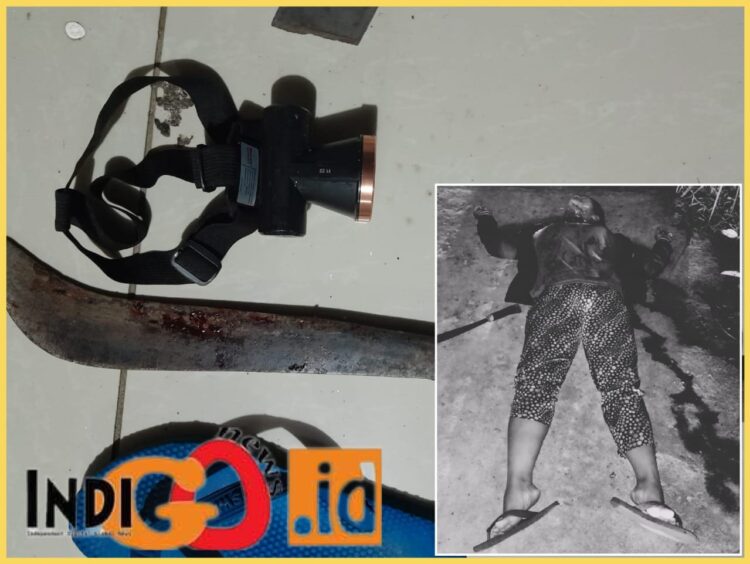 Sebilah parang dan kondisi mayat Rosindah Manalu saat ditemukan warga, Jumat (26/1).