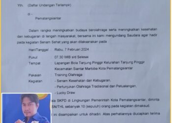 Undangan Walikota Penatangsiantar, Susanti bersama spanduk anaknya yamg saat ini Caleg PAN DPRD Kota Pematangsiantar, Aprial M Rizaldi Ginting, Rabu (7/2).