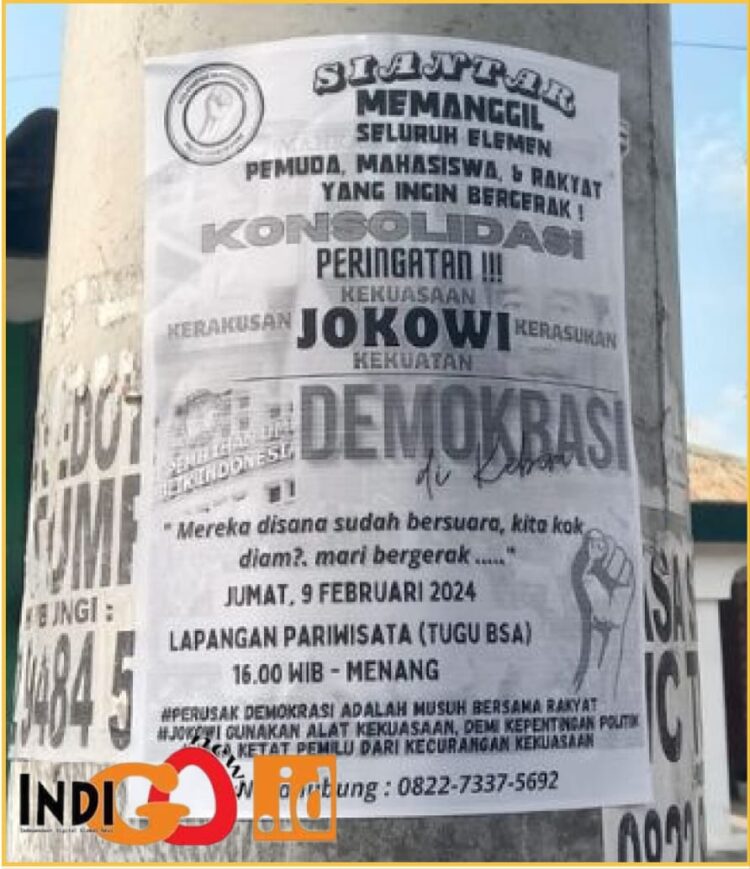 Poster yang ditempel di tiang PLN seputaran Taman Bunga Kota Pematangsiantar, Kamis (8/2).