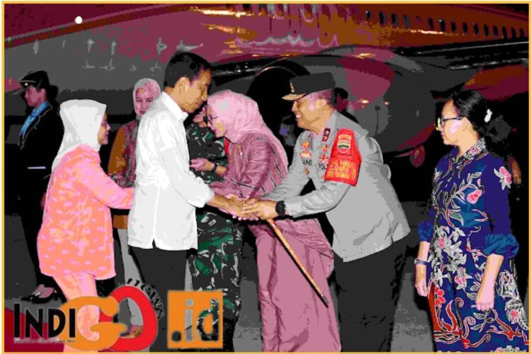 Kapolda Sumut saat sambut kedatangan Presiden RI, Jokowi di Bandara Kualanamu, Selasa (6/2).
