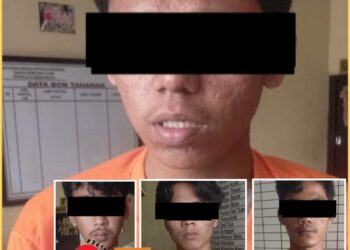 Empat pelaku pemerkosa saat diamankan di Polsek Patumbak, Selasa (13/2).