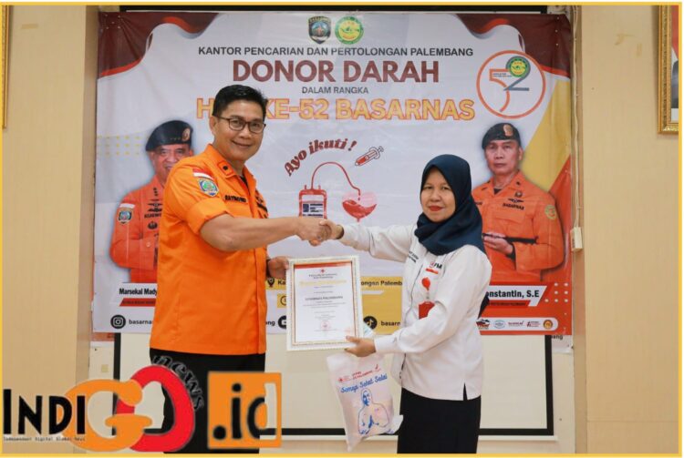 Kepala Basarnas Palembang saat giat donor darah, Kamis (22/2).