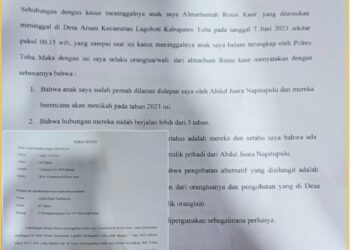 Surat pernyataan dan kuasa yang diberikan orangtua Sonya kepada Abdul J Napitupulu, Jumat (23/2).