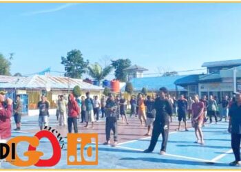 WBP Rutan Kelas IIB Sidikalang saat senam pagi bersama, Jumat (15/3).