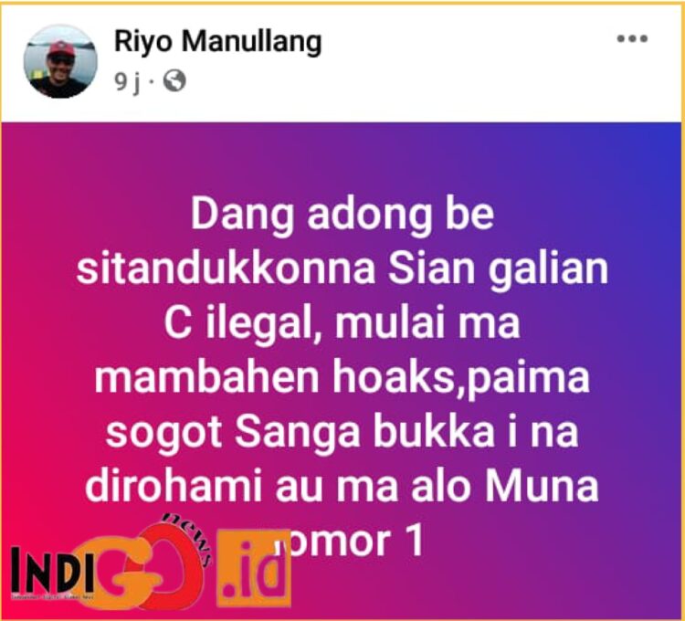 Postingan Riyo Manullang di medsos facebook.