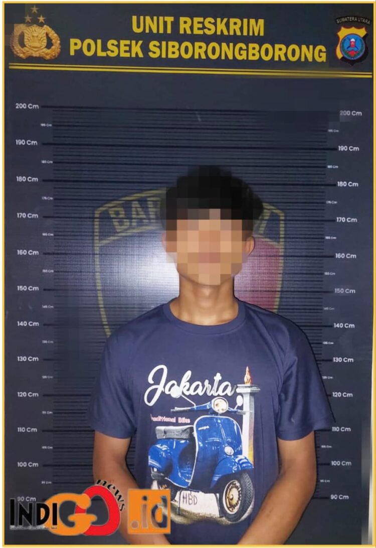 Tersangka JSS saat diamankan di Mapolres Taput, Kamis (28/3).