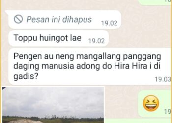 Whatsapp Rio Manullang yang mencari sate daging manusia dan lahan yang diduga sengketa, Minggu (31/3).