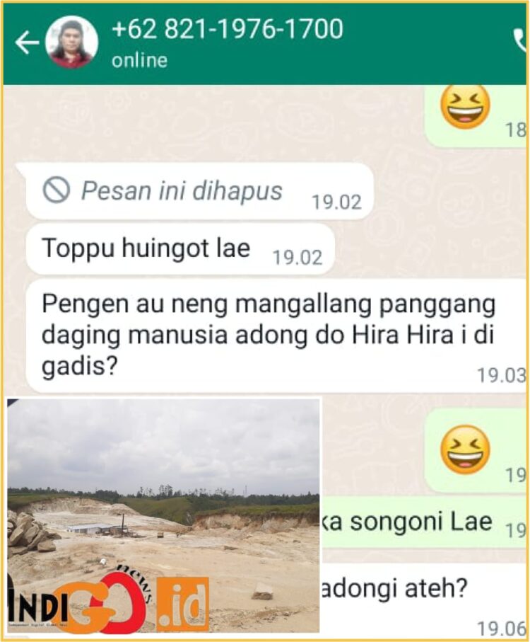 Whatsapp Rio Manullang yang mencari sate daging manusia dan lahan yang diduga sengketa, Minggu (31/3).