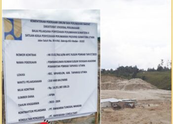 Lahan pembangunan ruma susun Yayasan Akper Kabupaten Taput dan plank kegiatan sebesar Rp. 18 Miliar yang dimana progres kegiatan hanya mencapai 30%, Minggu (14/4).