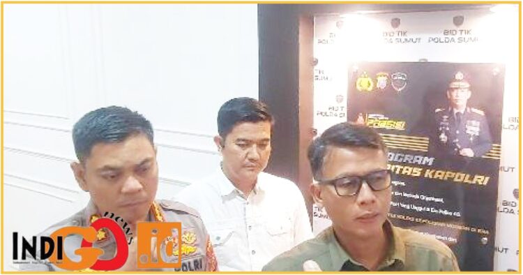 Direktur Direktorat Reserse Kriminal Umum Polda Sumut, Kombes Pol. Sumaryono didampingi Kasubdit III Jatanras Polda Sumut, Kompol. Bayu Putra Samara, Senin (20/5).