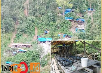 Lokasi tambang emas ilegal di Dairi saat digrebek Polda Sumut, Rabu (22/5).