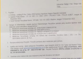 Surat SP2HP Polres Toba akan kasus KSM pemilik usaha UD.D Balige, Selasa (28/5).
