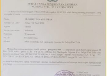 Surat tanda bukti laporan (STPL) ES atas penganiayaan yang dialaminya, Rabu (29/5).