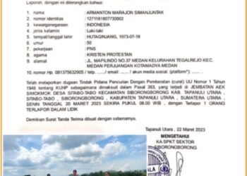 Surat LP pencurian besi dijalan lingkar Siborongborong dan saat personil Polsek Siborongborong olah TKP, Rabu (10/7).