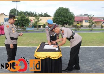 Kapolres Batubara, AKBP. Taufiq Hidayat Thayeb saat sertijab, Sabtu (6/7).