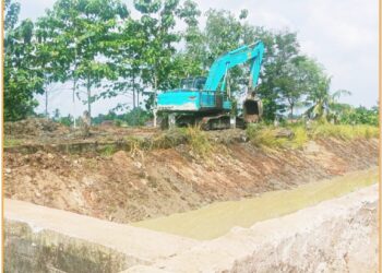 Dinas PUTR dan Dinas Pertanian OKU Timur saat laksanakan perbaikan tanggul BK 19, Selasa (16/7).