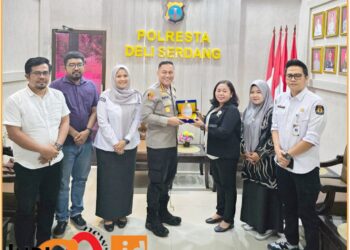 Kapolresta Deliserdang, Kombes. Pol. Raphael saat terima audiensi Komisioner KPU Deliserdang, Senin (22/7).