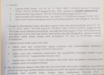 Surat tanda laporan pengaduan ES terhadap SS atas perkara penganiayaan, Sabtu (27/7).