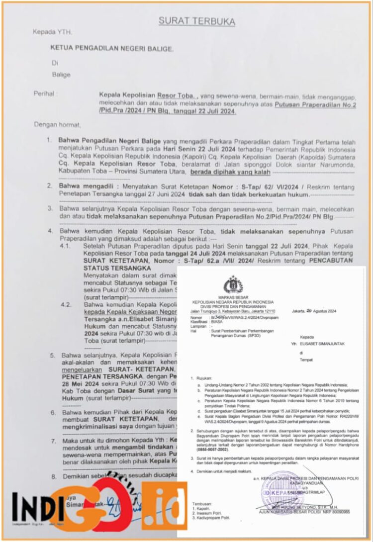 Putusan praperadilan dari PN Balige dan penetapan tersangka oleh Polres Toba, Senin (2/9).