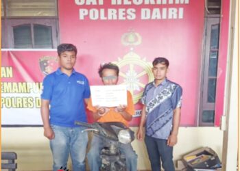 DTMS tersangka pencurian kreta (sepeda motor) dari parkiri RSUD Sidikalahg saat diamankan Polres Dairi, Minggu (5/9).