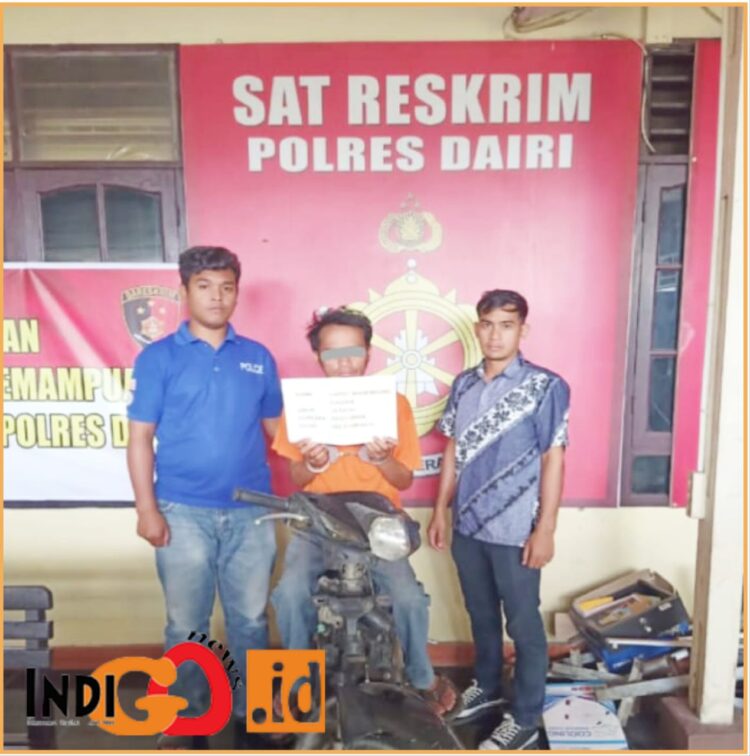 DTMS tersangka pencurian kreta (sepeda motor) dari parkiri RSUD Sidikalahg saat diamankan Polres Dairi, Minggu (5/9).