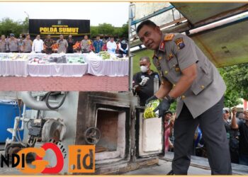 Polda Sumut saat konferensi dan pemusnahan narkoba, Senin (17/9).